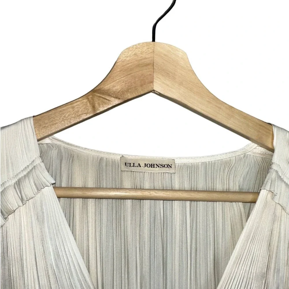 Ulla Johnson Jolee Plisse Satin Midi Dress in Ivory Size 6 Pleated Cream Gown - Picture 6 of 11